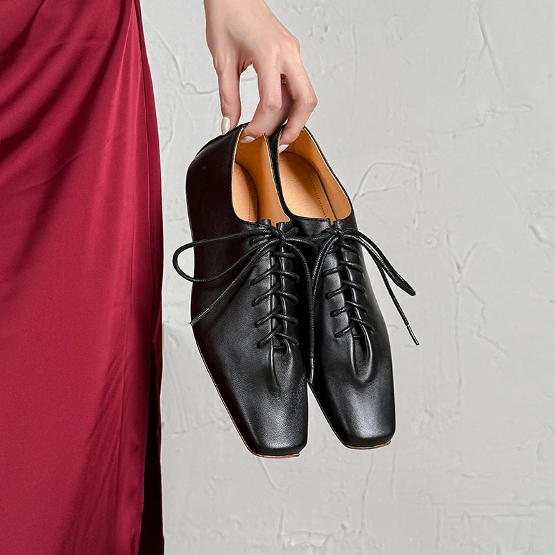 Damen-Loafer aus Rindsleder, Frühling und Sommer, Freizeitschuhe zum Schnüren, schicke flache Schuhe mit quadratischer Spitze, goldene und silberne Schuhe, Größe 33–42
