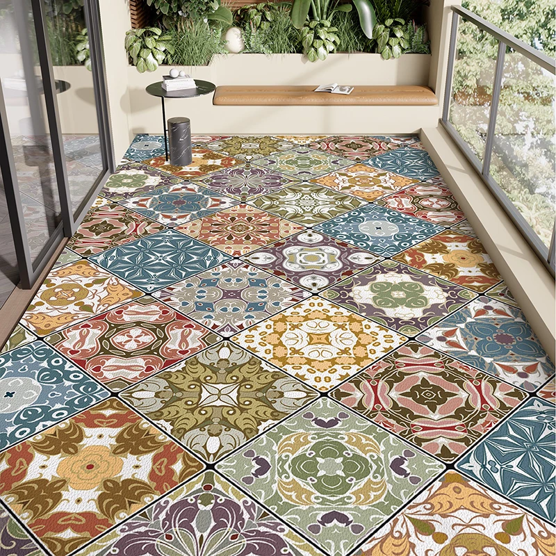 Balcony Floor Mat Waterproof Non-slip Carpet PVC Leather Rug for Kitchen Large Size American Style Carpets Home Decoration Rugs