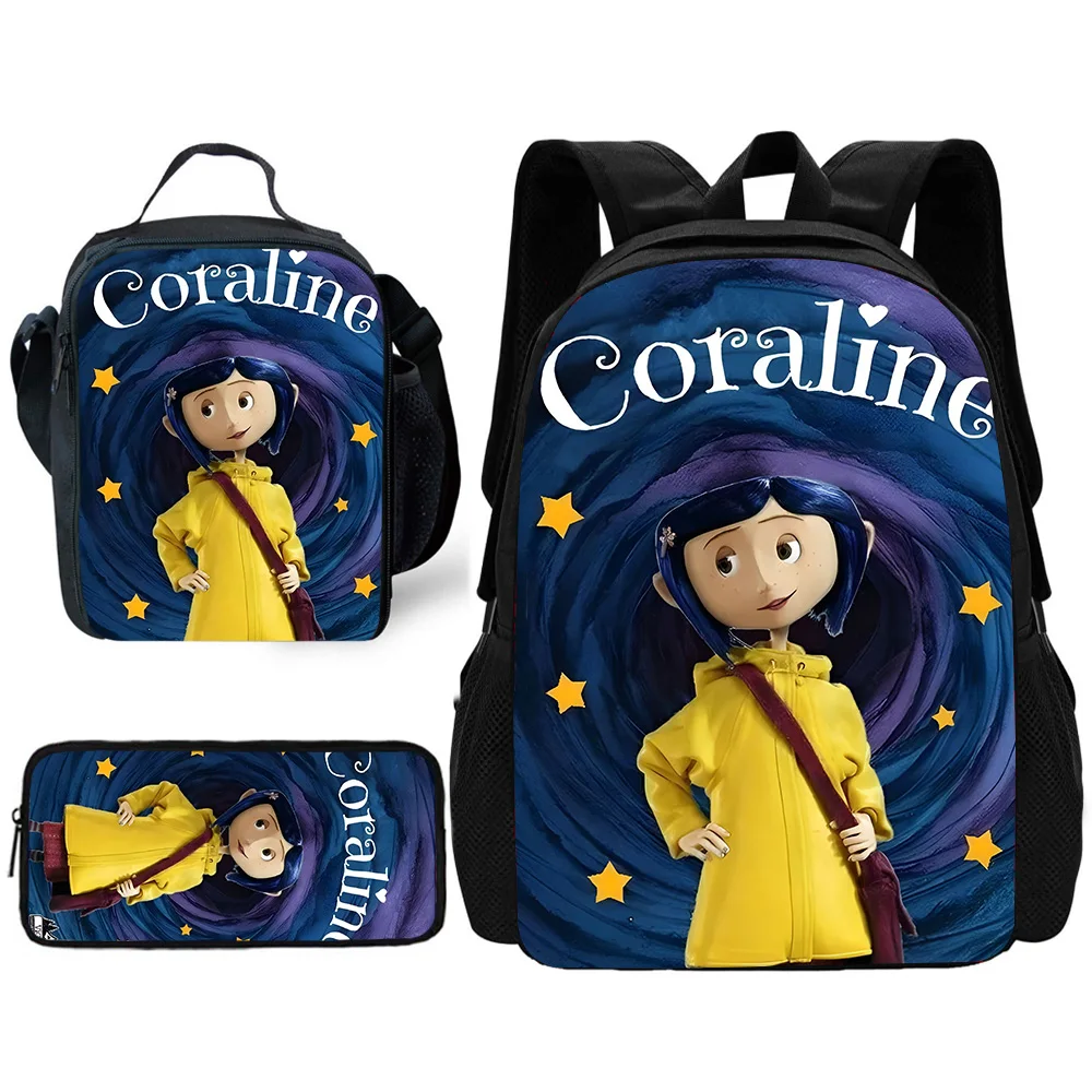 Sac à dos d'école pour enfants, dessin animé c-coralines, avec sacs à déjeuner, sacs à crayons, sacs d'école pour garçons et filles, meilleur cadeau