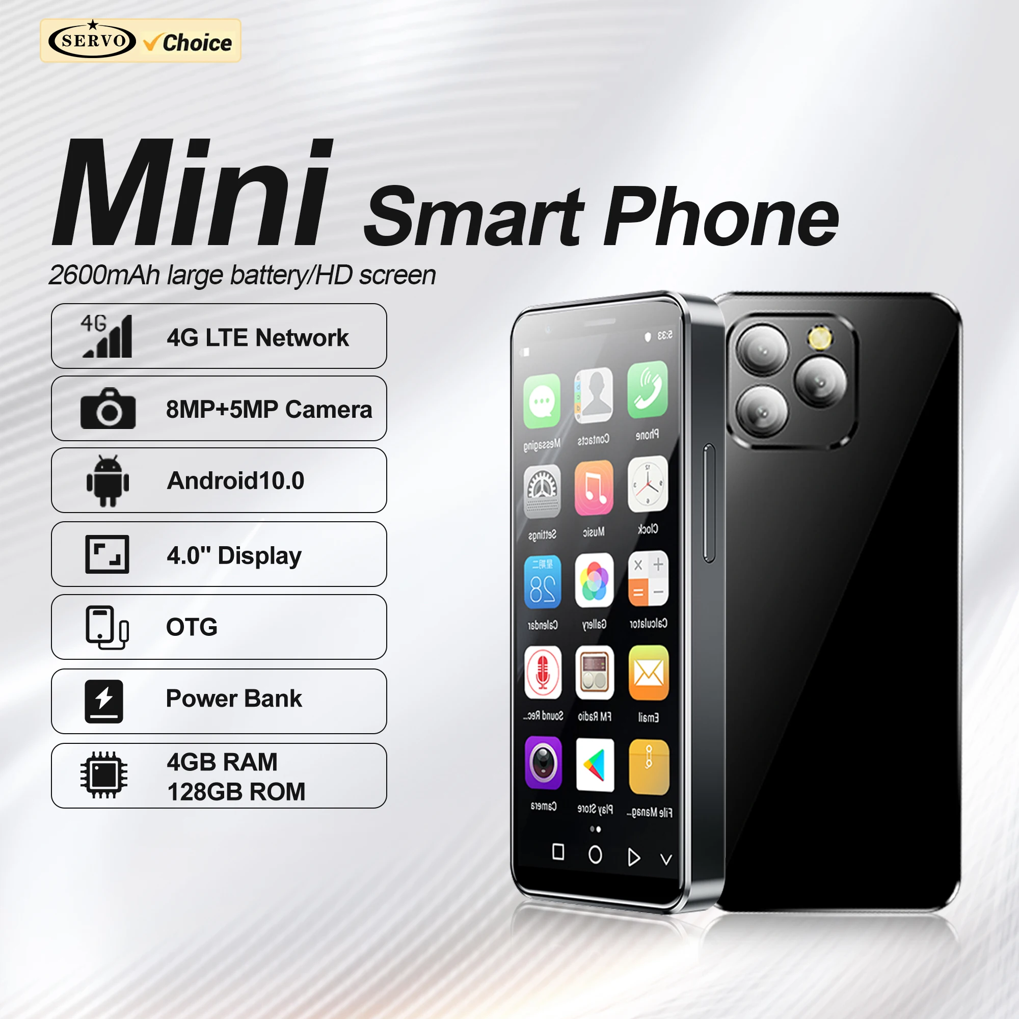 SERVO 16MAX 4G LTE Mini Smartphone Android OS 4GB+128GB Play Store Power Bank Face Unlock OTG 2SIM Standby 4.0