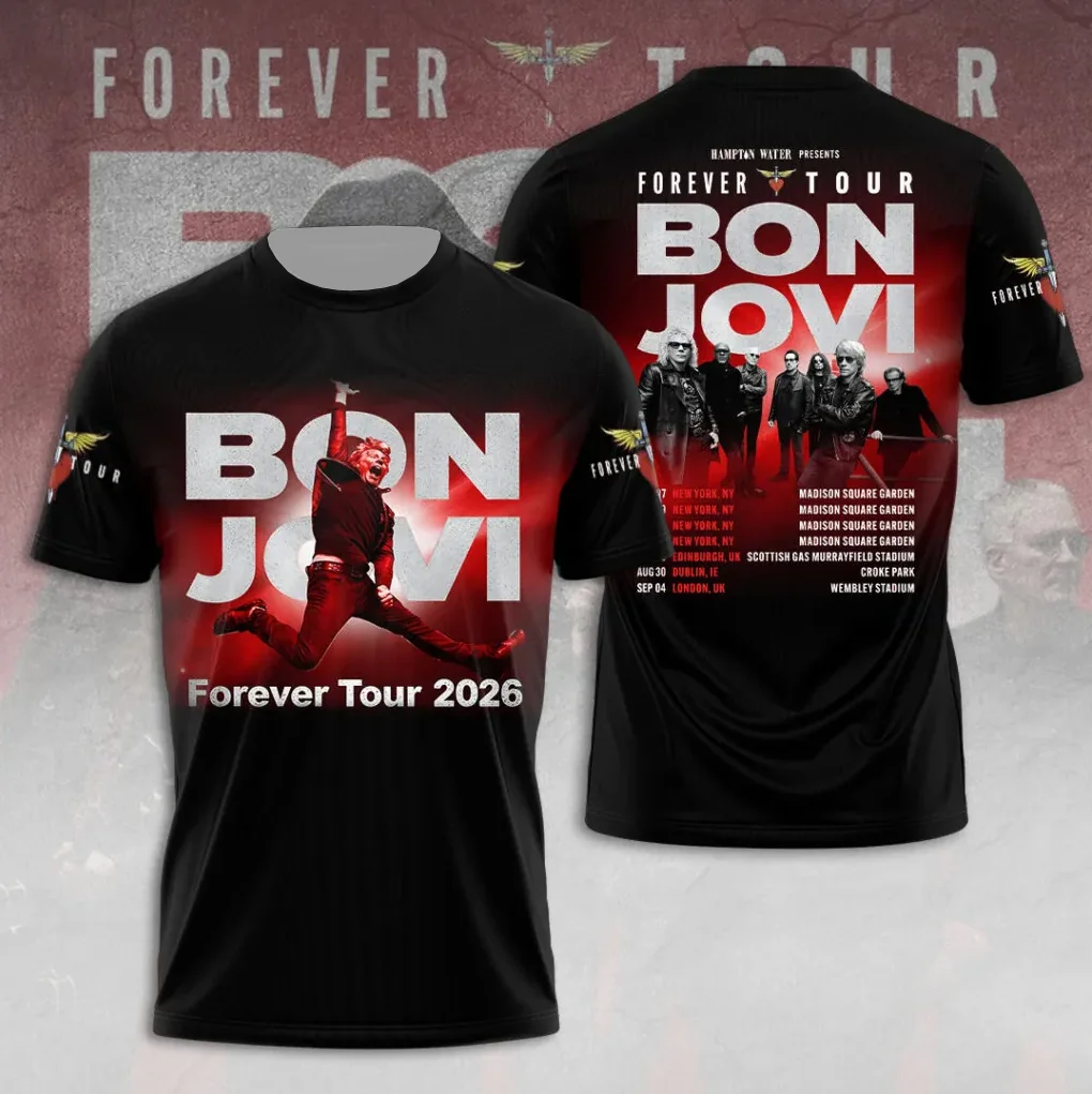 Forever Tour 2026 American Rock Street Style 3D-gedrucktes Bon Jovi Commemorative Edition Herren-Freizeit-T-Shirt, schnell trocknendes Oberteil Image