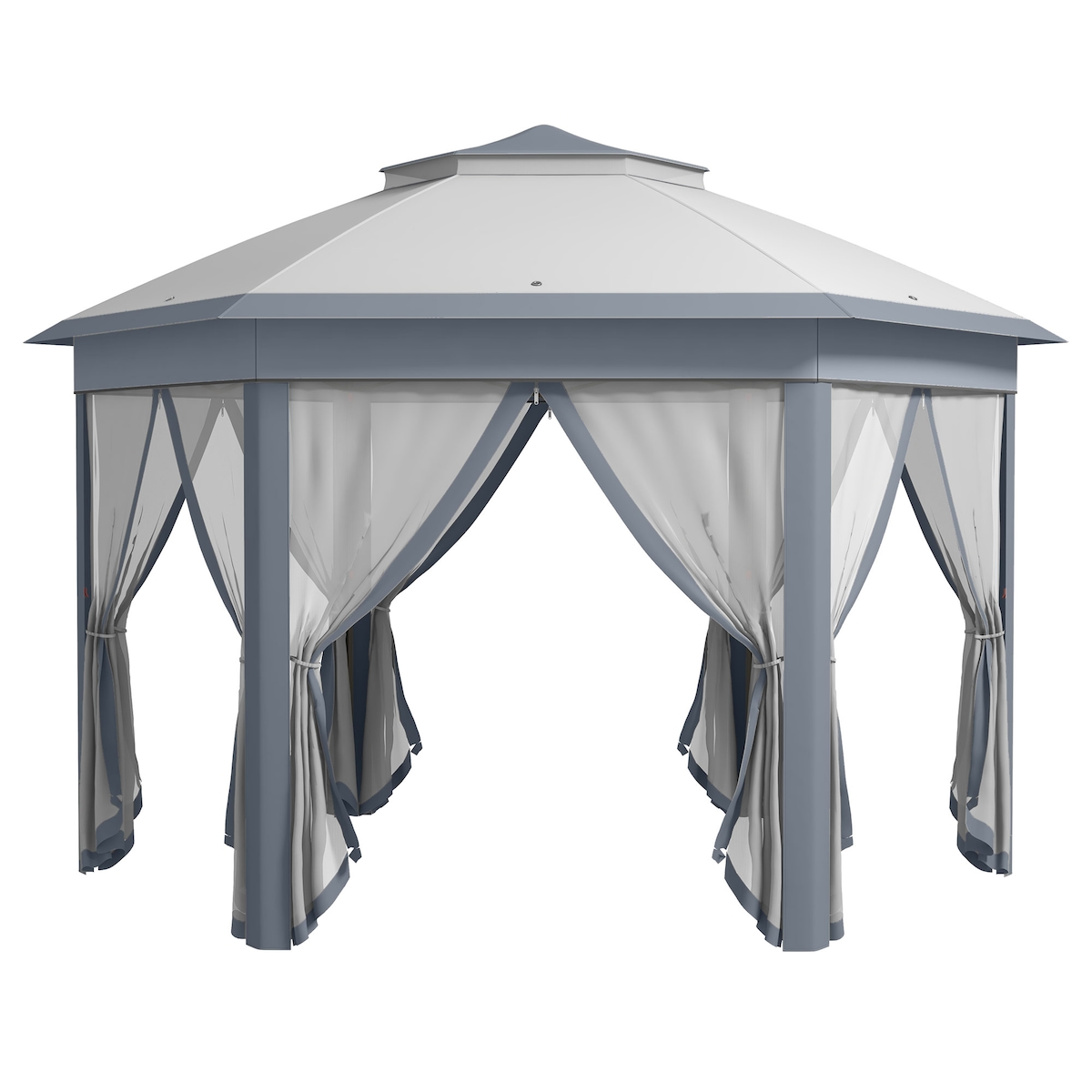 MODFU Faltpavillon Metall grau 405x405x285 cm, sechseckig, mit Moskitovorhängen und Lüftungsdach Image