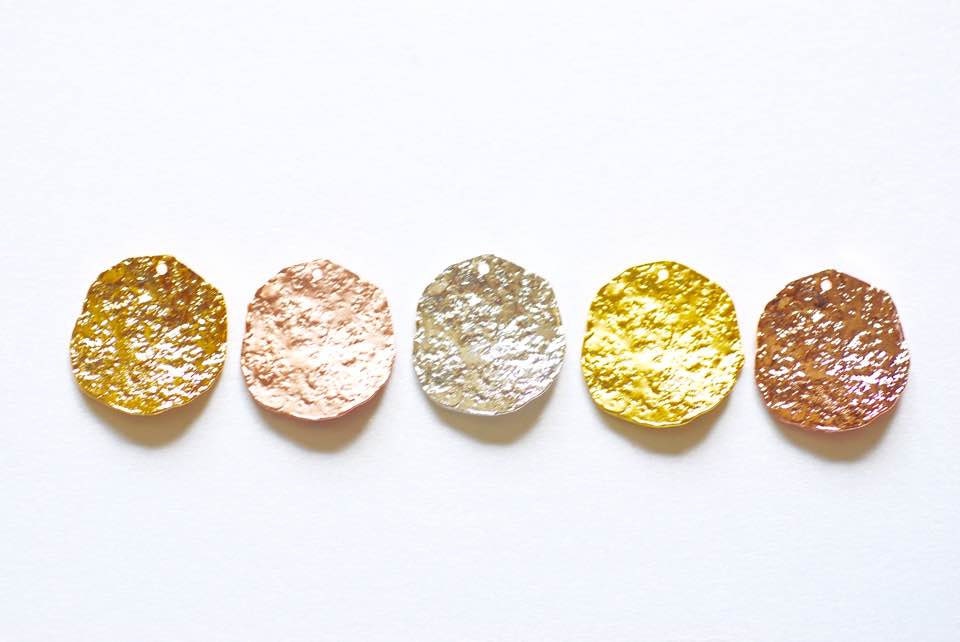 Disco ondulato in oro vermeil - Placcato in oro 18k su disco in argento sterling, oro rosa, argento sterling, pendente con ciondolo a disco ondulato,