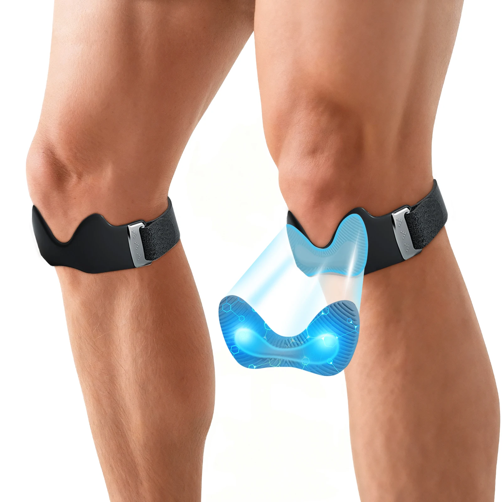 Verstellbare, rutschfeste Patella-Band-Stabilisator-Kniebandage, Silikon-Patellarnsehnen-Stützgurt mit 3D-Airbag für den Sport