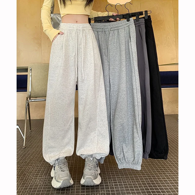 2025 frauen Koreanische Feste Hohe Taille Hose Weibliche Breite Bein Jogger Jogginghose Heißer Verkauf Mädchen Casual Mode Hosen Image