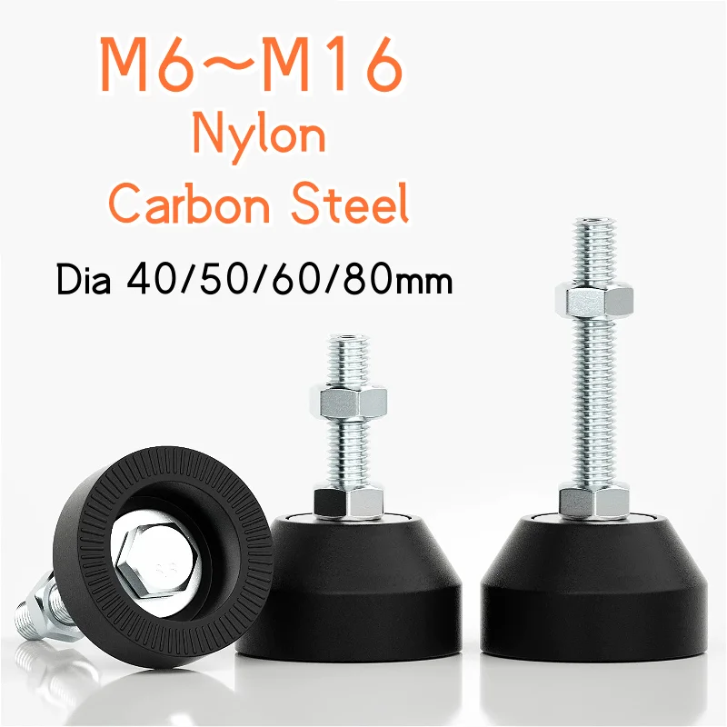 Verstellbare Drehbankfüße mit Zinkbeschichtung, Durchmesser 40/50/60/80 mm, Gewinde M6~M16, Nylon-Fixierung, Nivellierfüße mit Kunststoffbasis, Möbelgleiter Image