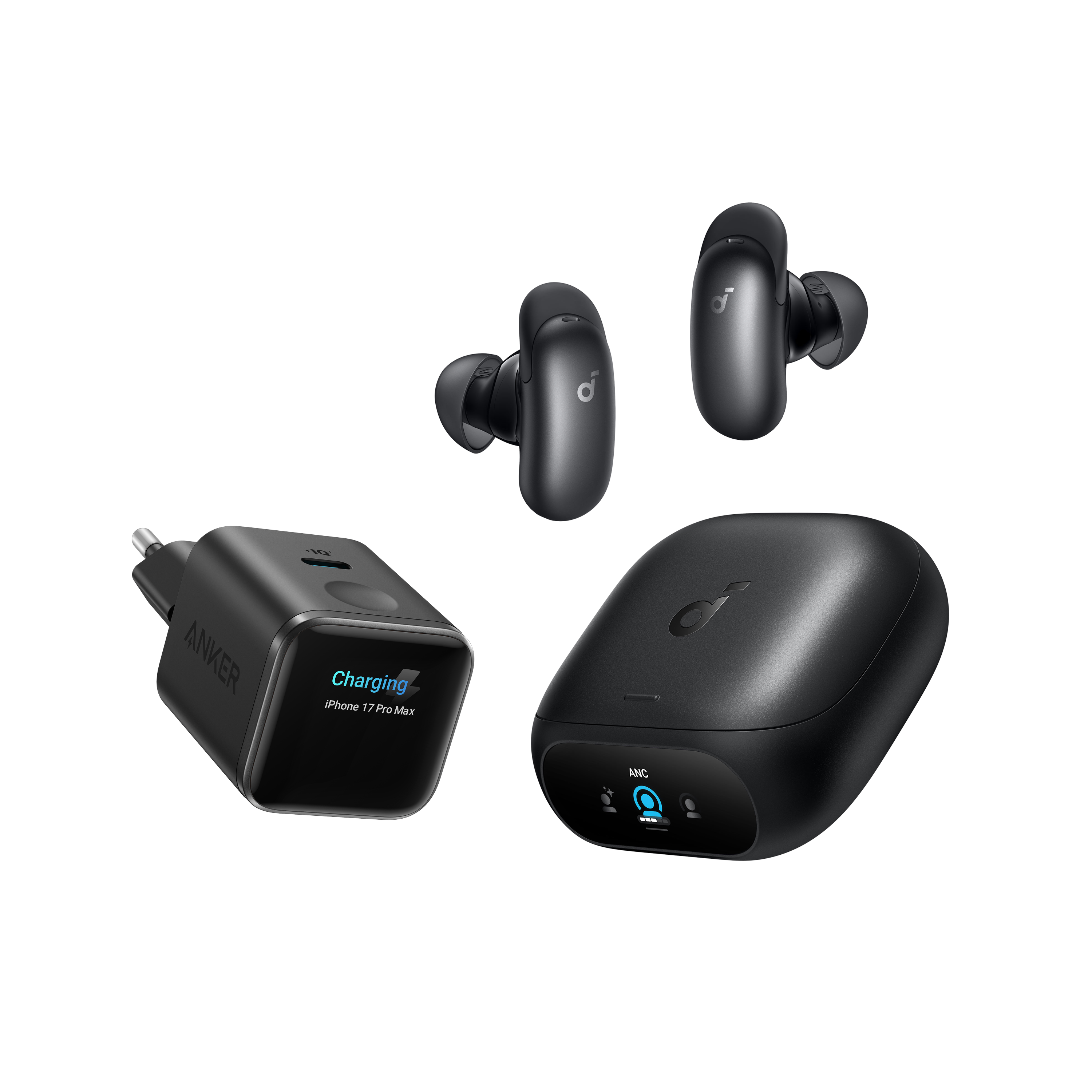 Anker Nano Ladegerät (45W, Smart Display) + Liberty 5 Pro | Guinness-Rekord für klare Telefonate, 360° ANC 4.0, Dolby Atmos Image