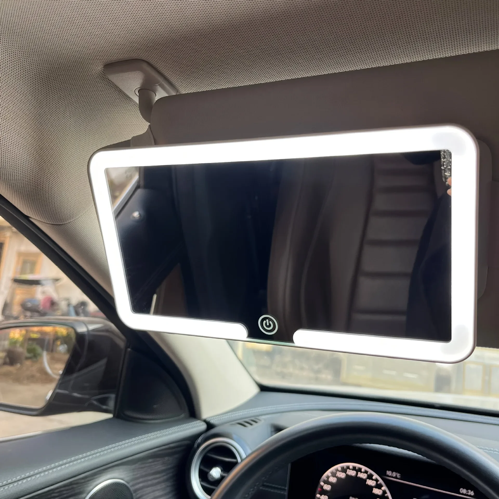 Auto-Innenspiegel, Sonnenblende, Platte, LED-Make-up-Spiegel für Mädchen und Frauen, wiederaufladbares Fülllicht, universeller dünner Kosmetikspiegel Image