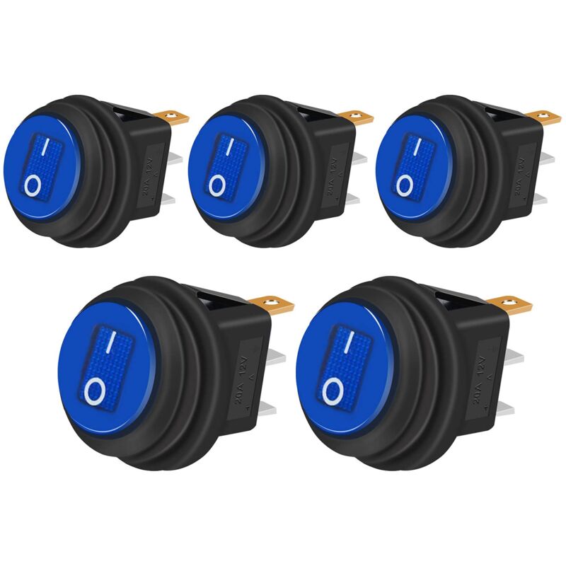 Gotrays - 5 Pezzi Interruttore A Bilanciere Impermeabile 12v 20a On/off 3 Pin 2 Posizioni Interruttore A Levetta Indicatore Led Per Auto Camion Barca Elettrodomestici Kcd1-8-101nw-bu, Blu