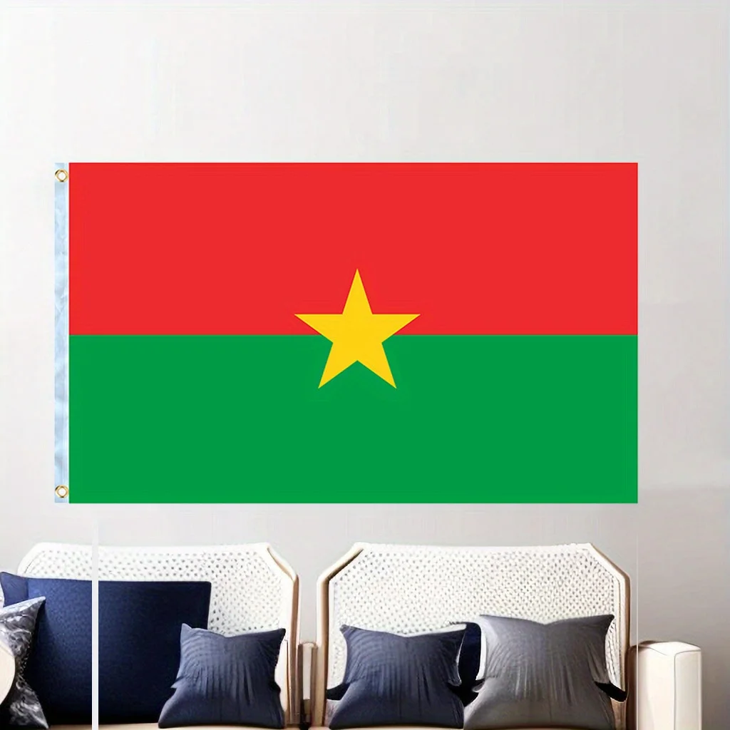Burkina Faso-Flagge, 90 x 150 cm, 3 x 5 Fuß, hängendes Polyester mit 2 Messingösen, Flaggenbanner zur Dekoration, lichtbeständig, lebendige Farben Image