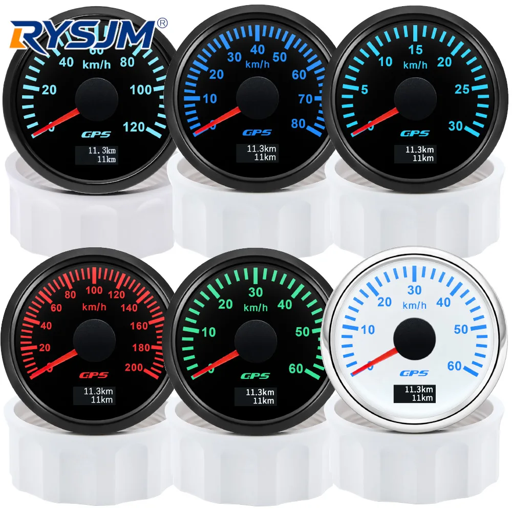 Waterproof 52MM GPS Speedometer 200km/h 120km/h 60 km/h Speed Odometer with Antenna 7 Colors Light Universal For Car Boat Marine