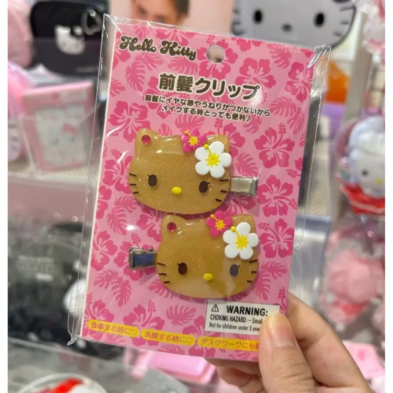 2er-Set Modische Cartoon Sommer Hawaiianische Schwarze Leder-Kitty Haarspange Niedliche Mädchenhafte Hello Kitty Seitenhaarklammer Schmuck Haarnadel