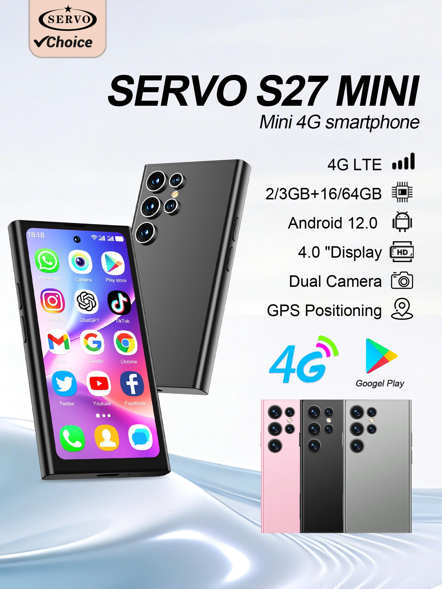 SERVO Mini 4G Version Small Smartphone Android 12.0 OS ROM 16/64GB Dual SIM Card Google Play Face Unlock Compact Smart Phone