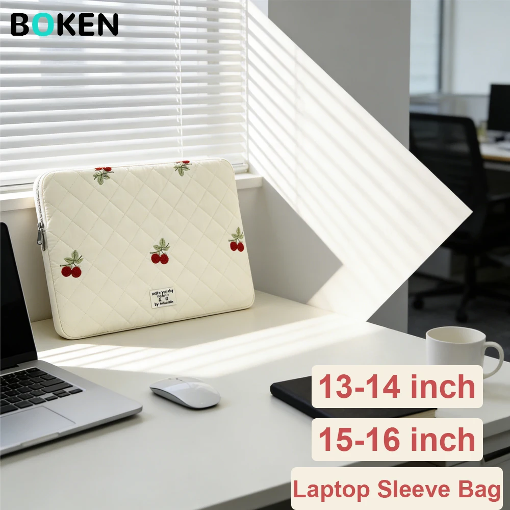 Sac pour ordinateur Portable 13 14 15 16 pouces pour MacBook Air/Pro Lenovo Dell, pochette pour ordinateur, sac pour ordinateur de bureau Portable brodé cerise