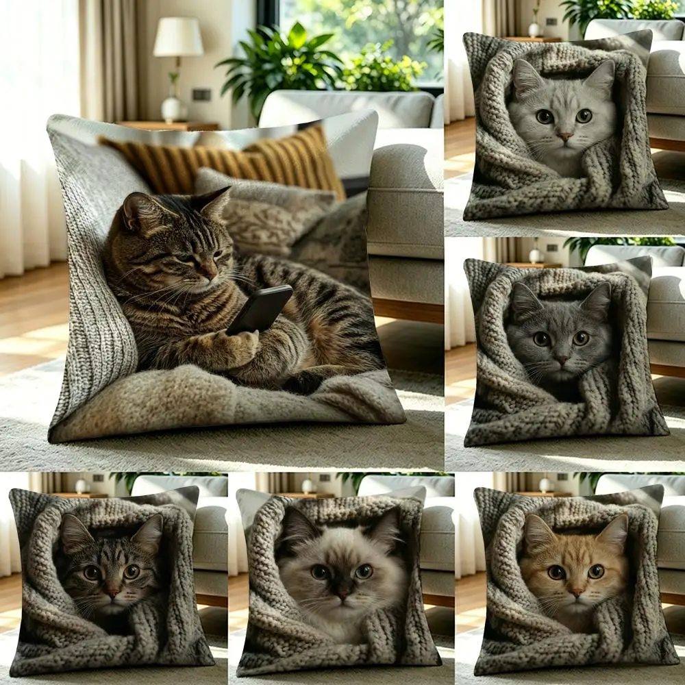 1P-Cats Kissenbezug-Set aus natürlichem Leinen, All-in-One-Dekoration für Sofa, Schlafzimmer und Stuhl Image