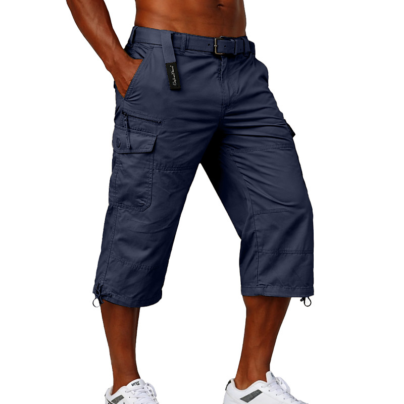 Men's Tactical Cargo Cargo Shorts Shorts Casual Shorts Hiking Shorts Pocket Elastic Waist Plain Solid Calf-Length Casual Outdoor Streetwear Fashion Streetwear Khaki Black Inelastic