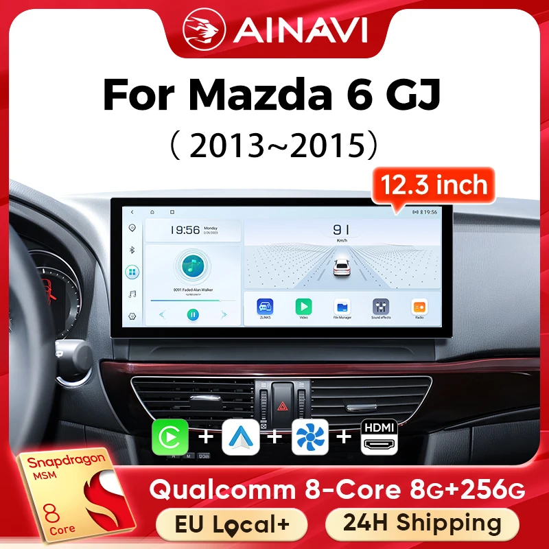 Ainavi 12,3 Zoll Autoradio für Mazda 6 GJ Serie Atenza 2013 2014 2015 Kabelloses Carplay Android Auto 4G Auto-Multimedia-Player BT 5.0 Image