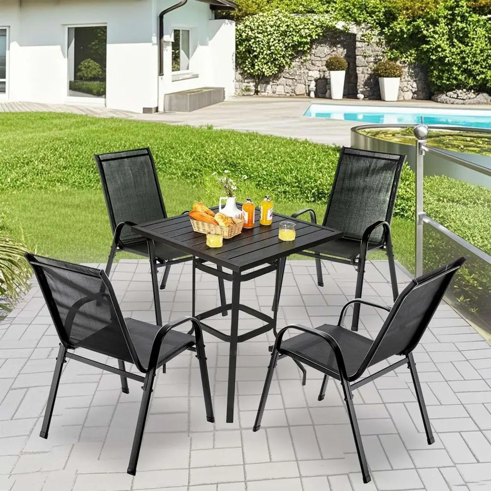 Garden Chairs Set of 4, Stackable Garden Furniture, Deck Chair, WeatherResistant, Black Chairs for Outdoor Seating