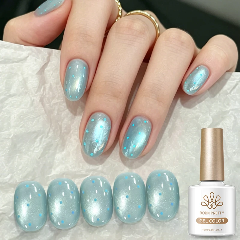BORN PRETTY 10ml Seeblauer Glasperlen-Katzenaugen-Magnet-Nagellack, UV-härtender Soak-Off Nagellack, Langanhaltende Dekorations-Gel-Lackierung Image