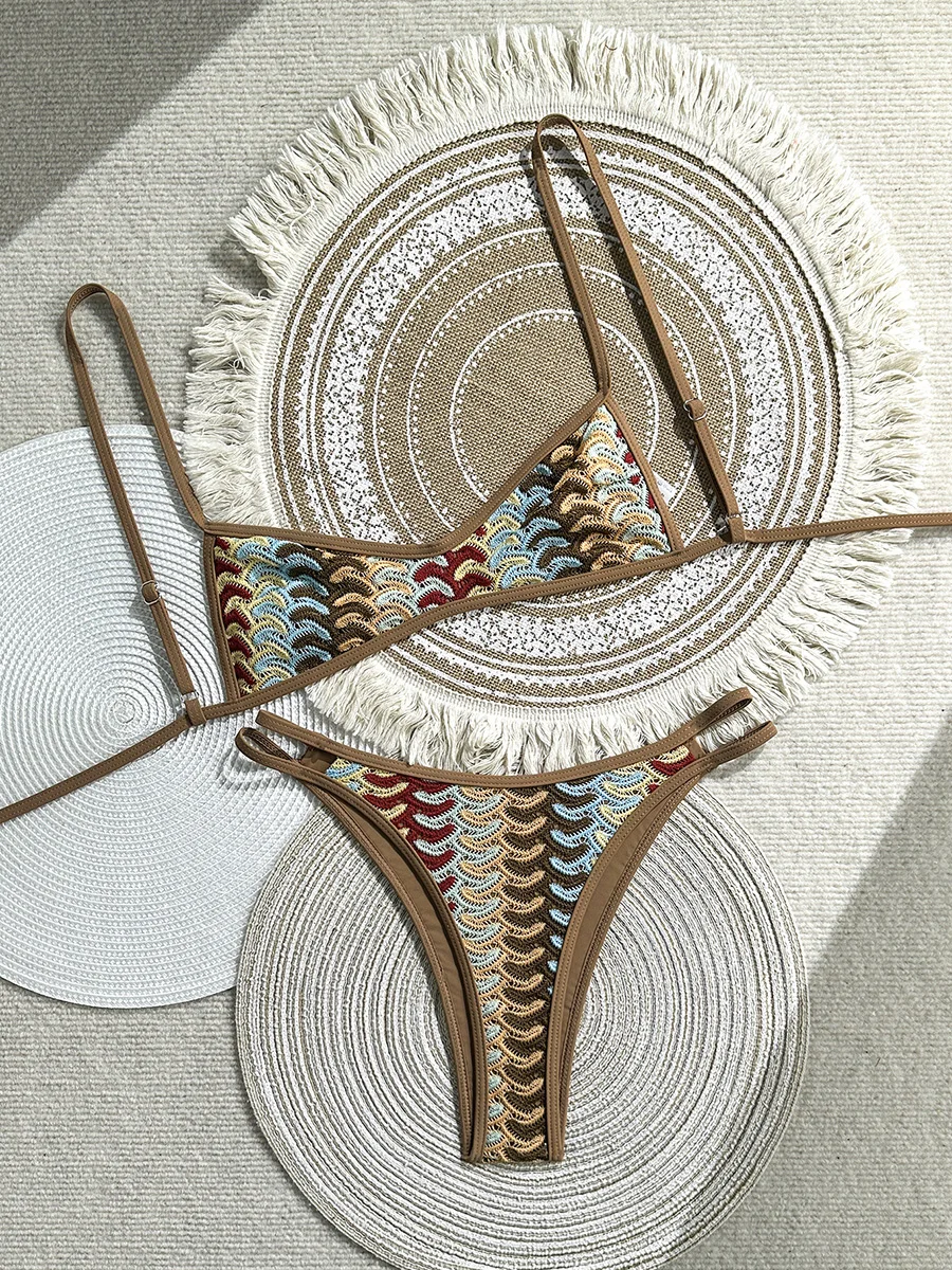 2026 Sexy Bedruckter High-Leg Cut Häkel-Bikini Damen Badeanzug Zweiteiliger Bikini-Set Bademode Badeanzug für Damen Image