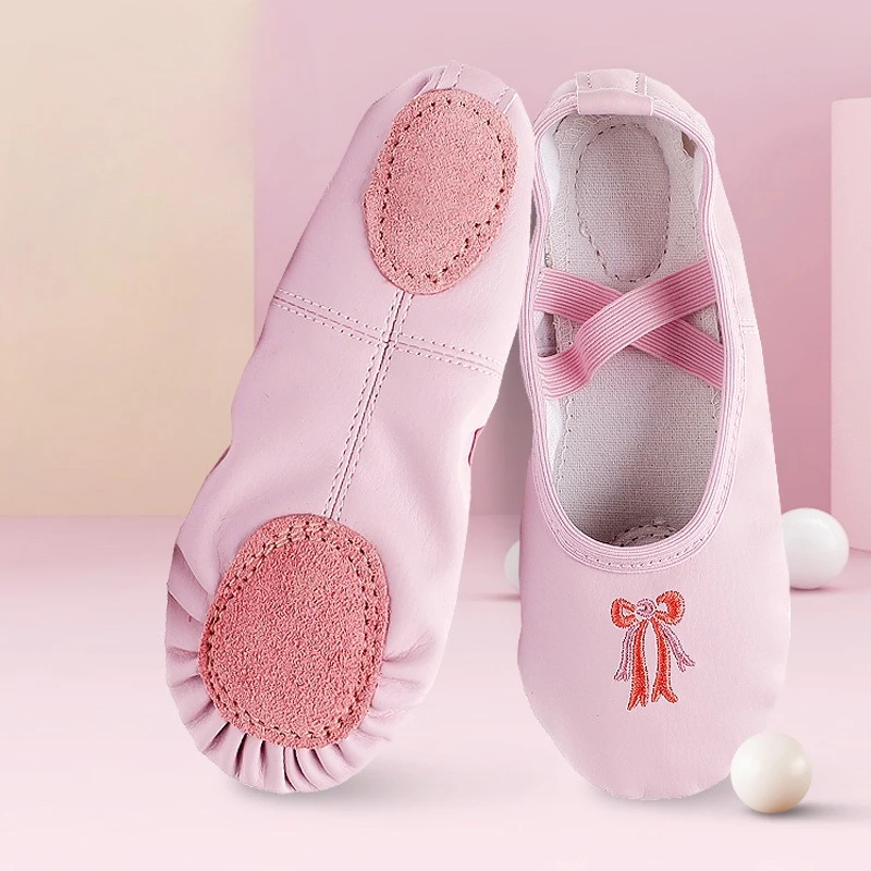 Ballettschuhe für Kleinkinder und Mädchen aus PU-Leder, rutschfest, mit weicher Sohle aus Rindsleder, professionelle Tanzschuhe für Übung, Unterricht und Bühne Image