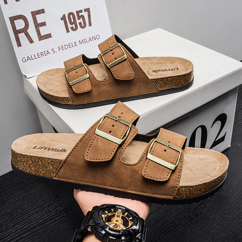 Neue Herren-Hausschuhe für den Außenbereich, verstellbare, weiche Slides, Sandalen mit dicker Sohle, rutschfeste Badezimmer-Hausschuhe, leichte Sommer-Strandsandalen Image