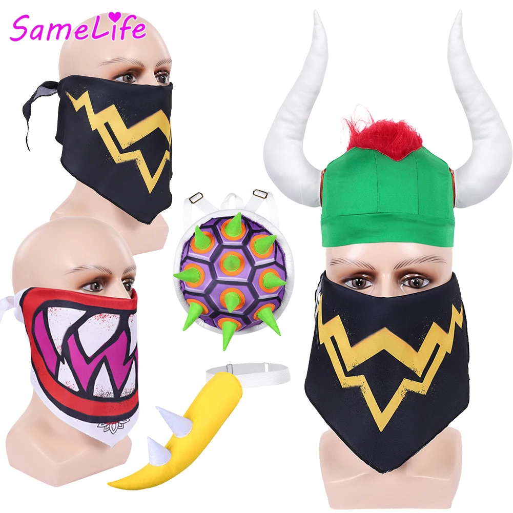 Masque Bowser Jr Koopa, Bavoirs, Serviette, Cosplay, Fantasy, Bavoir absorbant, Anime, Jeu, Costume pour homme, Accessoires de déguisement, Halloween, Accessoire pour homme adulte