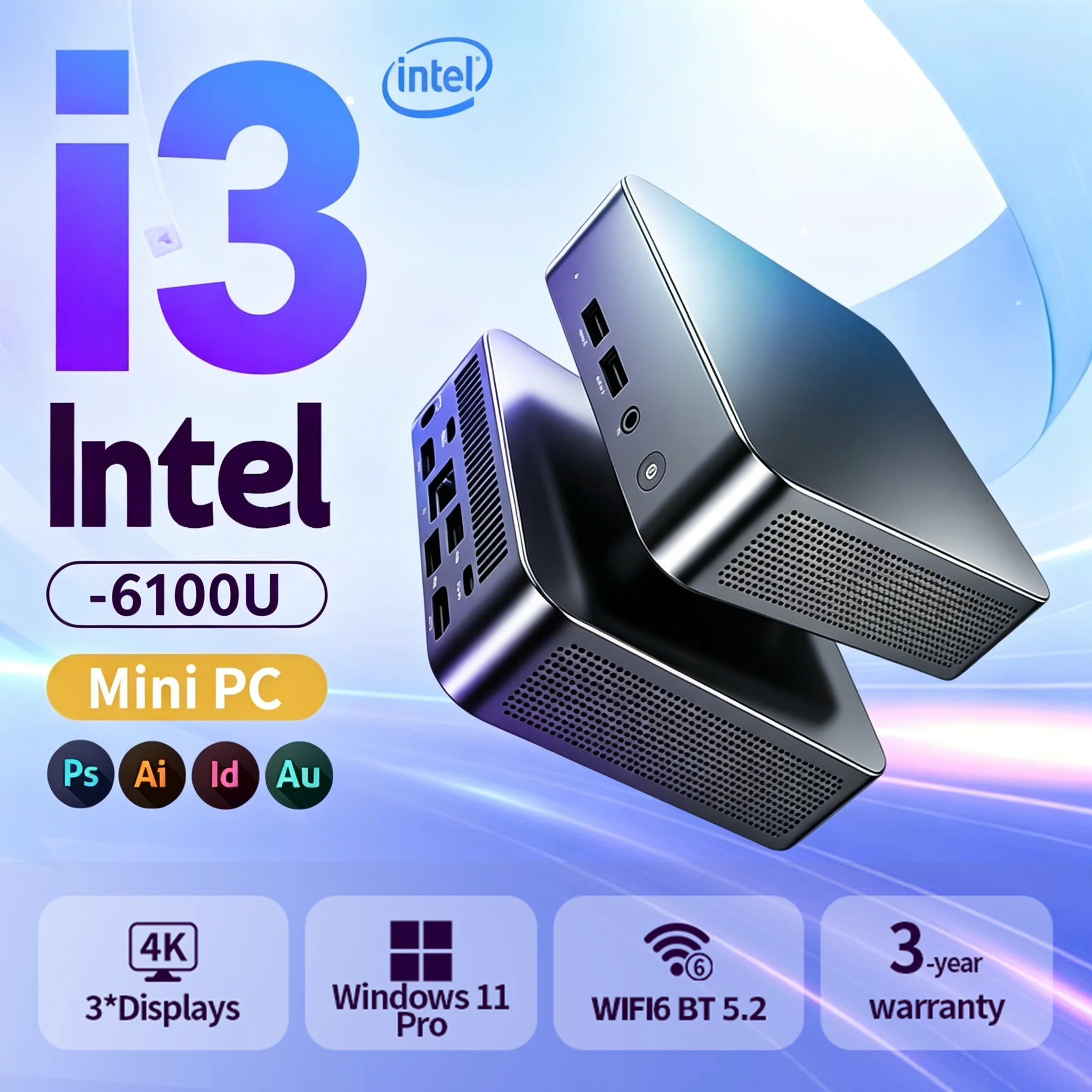 NOUVEAU Mini PC portable Windows 11 Pro Intel i3 6100U 16 Go de RAM 512 Go SSD 4K HD type C Mini PC ordinateur de bureau Wifi 6