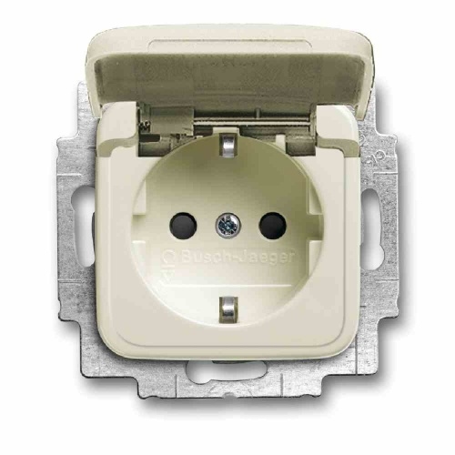 Busch-Jaeger Duro 2000 SI Steckdose, 1f, weiß, glänzend, Unterputz, mit erhöhtem Berührungsschutz, horizontal/vertikal, mit Klappdeckel, IP20 Image