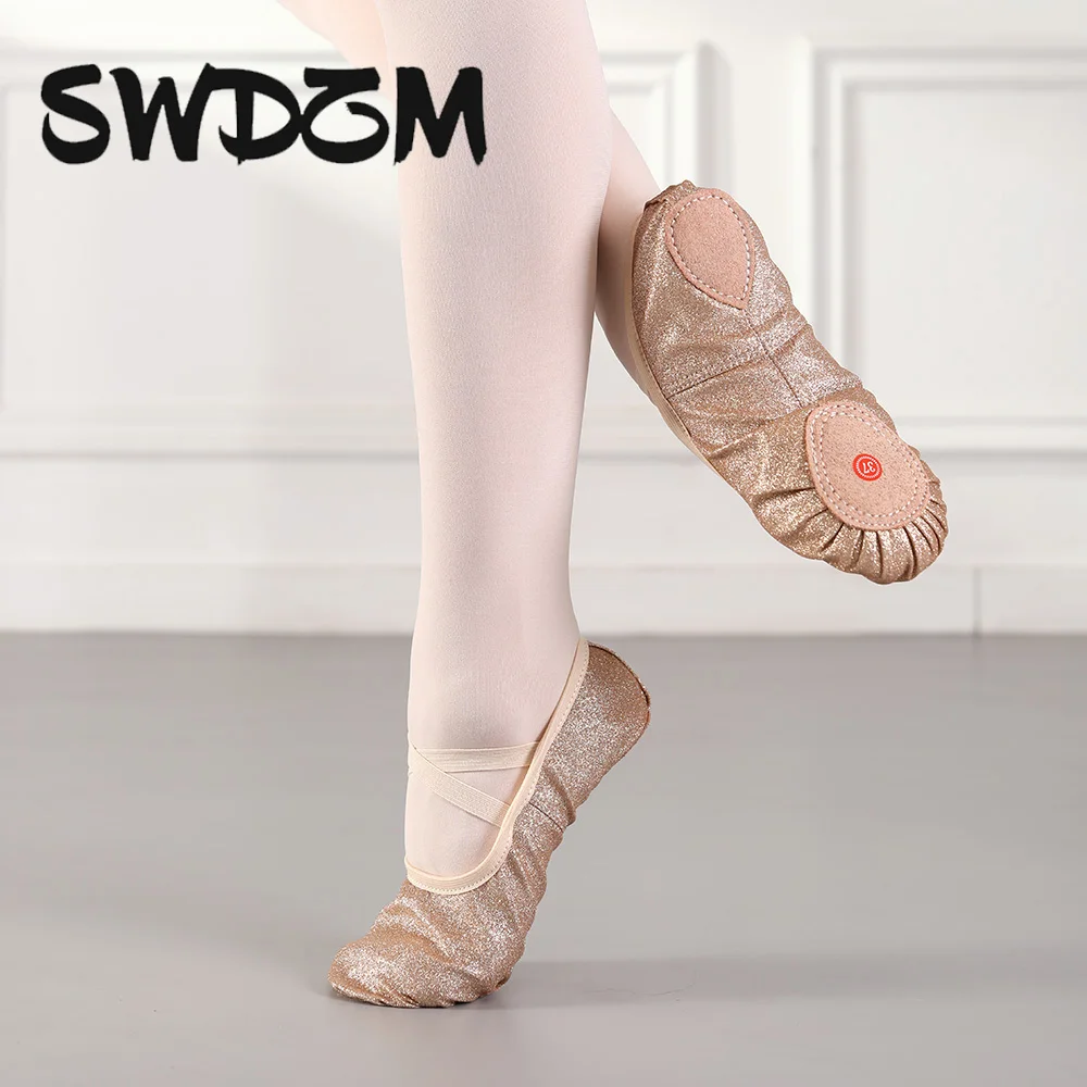 Mädchen Ballett Tanz Schuhe Glitter gold Dance Split Sohle Ballsaal Training Schuhe Kind Erwachsene Ballett Schuhe Flache Frauen Kinder