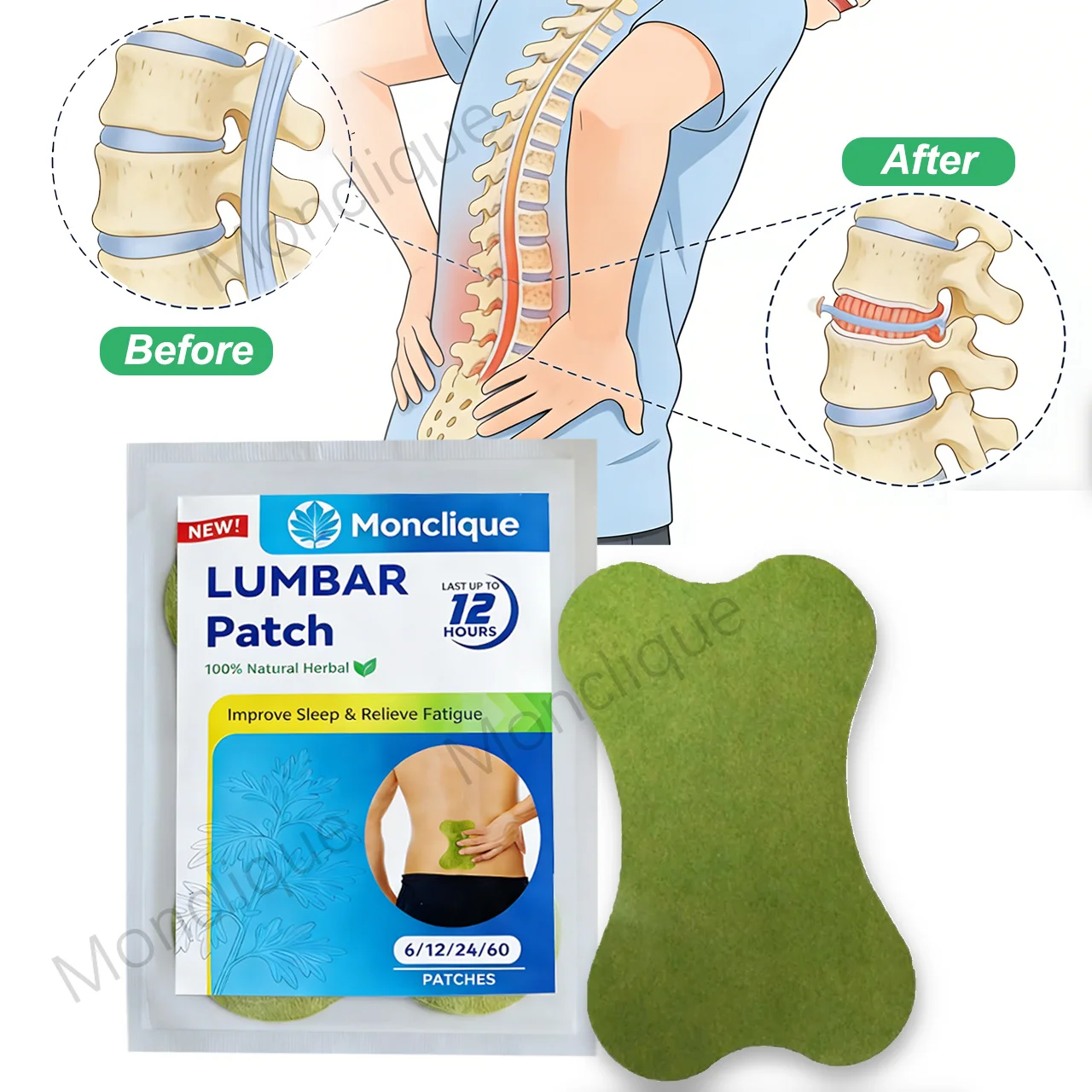 24/72 Stück Lendenmassage-Pflaster, Halswirbelsäulen-Stützpflaster, Lendenakupunktur, atmungsaktiver Aufkleber, Muskelentspannungs-Massagegerät Image