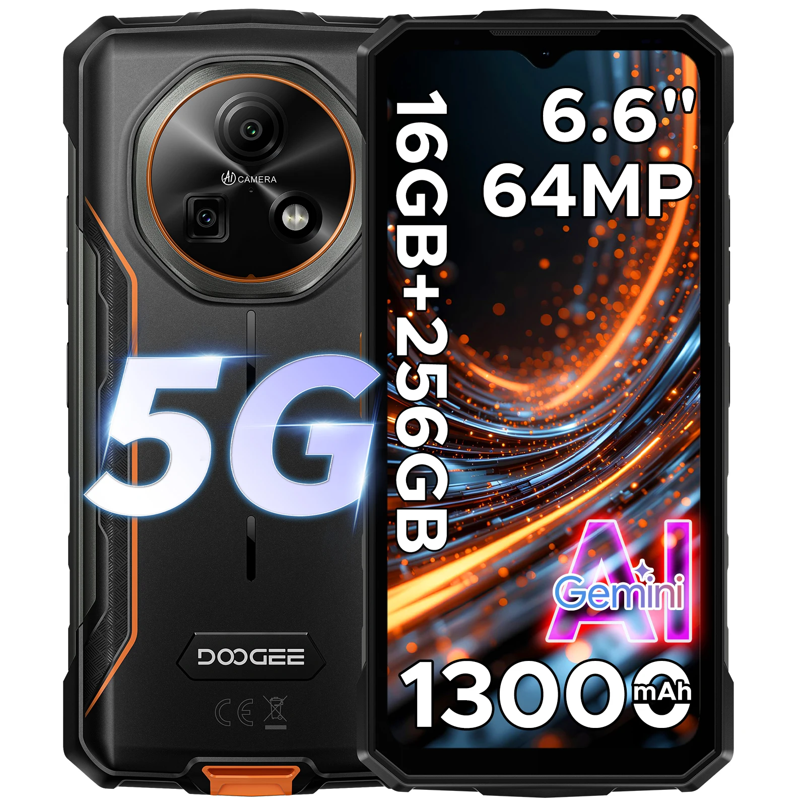 DOOGEE Fire 7 5G Robustes Smartphone 13000mAh Akku Android 15 6,6'' Bildschirm Dimensity 6300 Mit 4GB 256GB Smartphone 64MP Kamera NFC