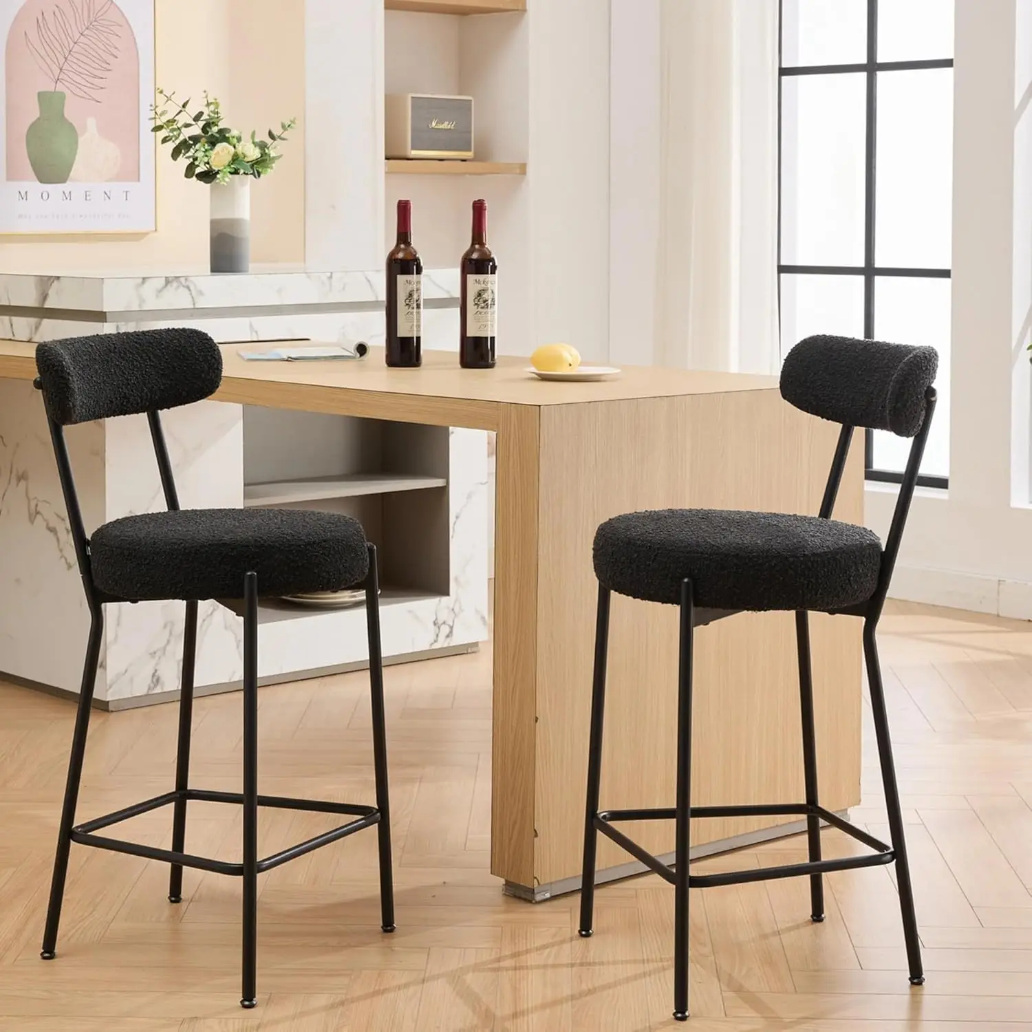 Barhocker-Set mit 2 Stück, gepolsterte 30-Zoll-Barhocker mit stabilem Metallgestell, bequemer gepolsterter Sitz und Rückenlehne für die Küche