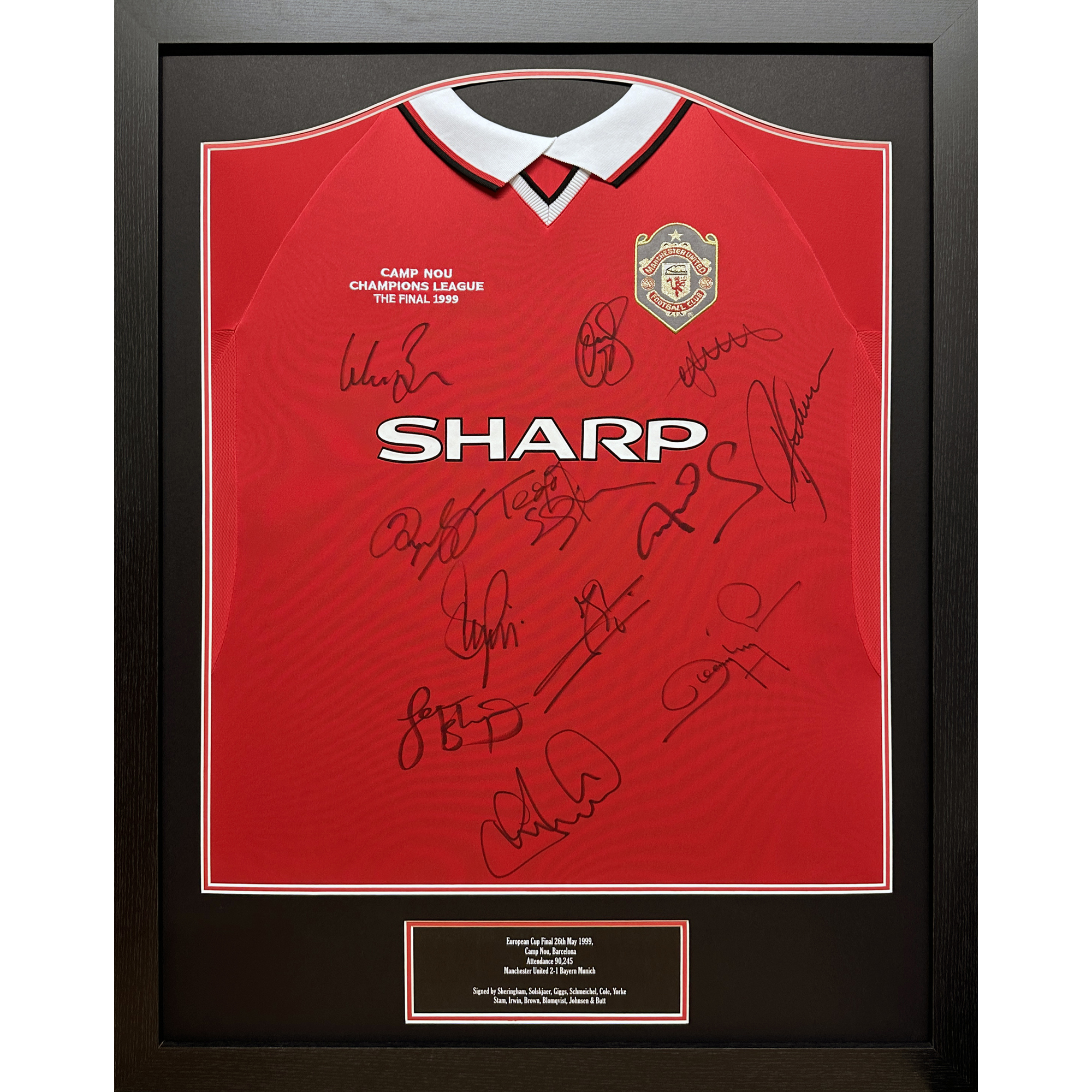 "Manchester United Champions-League-Finaltrikot von 1999, signiert von 12 Spielern, gerahmt" Image