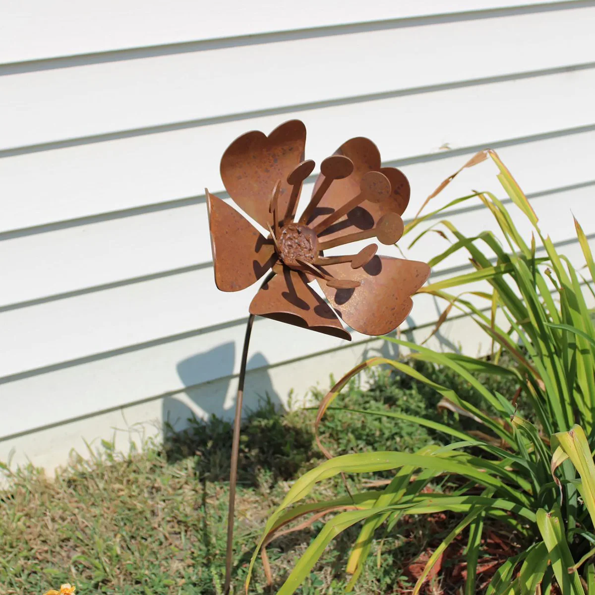 1 piquet de décoration de jardin en fer couleur rouille, piquet de jardin en métal en forme de fleur de magnolia, art rustique pour la cour, adapté aux jardins extérieurs, à la décoration des