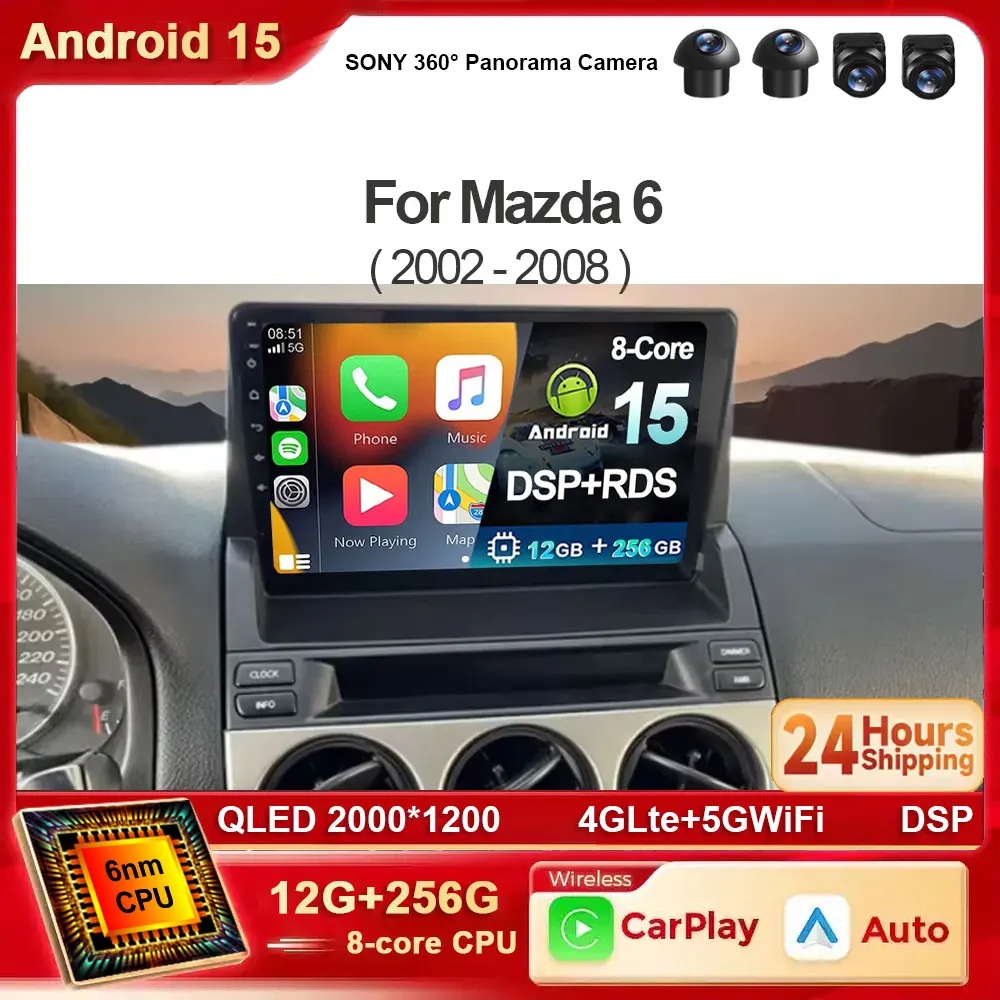 Android 15 Für Mazda 6 2002 - 2008 Multimedia Auto Navigation GPS Auto Radio Player Carplay Radio Bildschirm Keine 2 din DVD BT Image