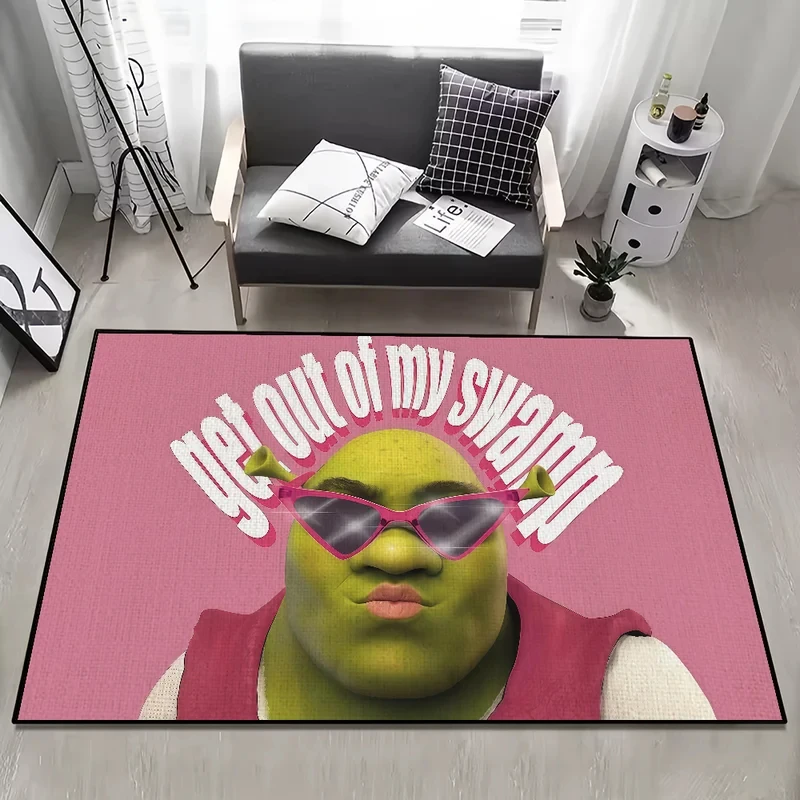 VIKAMA Shrek Green Face Fußmatte, lustiger Cartoon-Teppich, rutschfest, für Schlafzimmer, Küche, Badezimmer und Flurdekoration Image