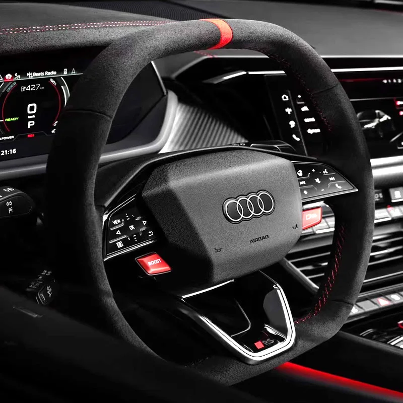 Für Audi E-tron RS GT Q5 2024 2025, handgenäht, rutschfest, rote Markierung, Wildleder und Leder, Lenkradbezug-Zubehör Image