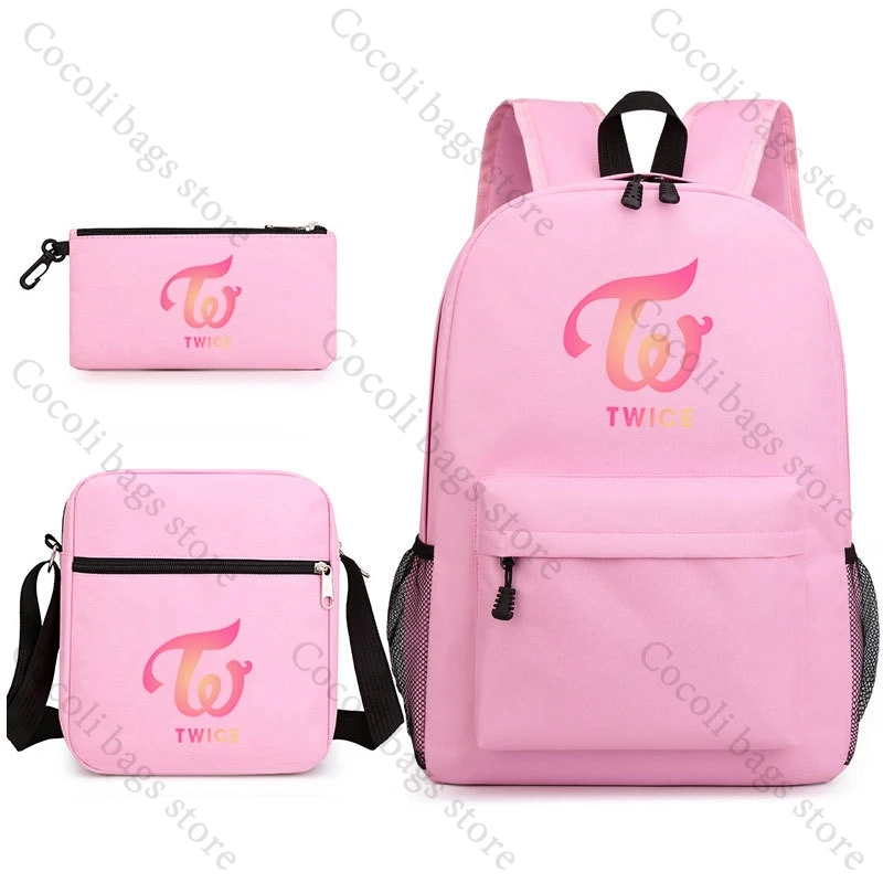 Kpop deux fois impression sac à dos 3 pièces ensemble sac à dos sac d'école grande capacité filles école sac à dos adolescent jeunesse sacs à dos