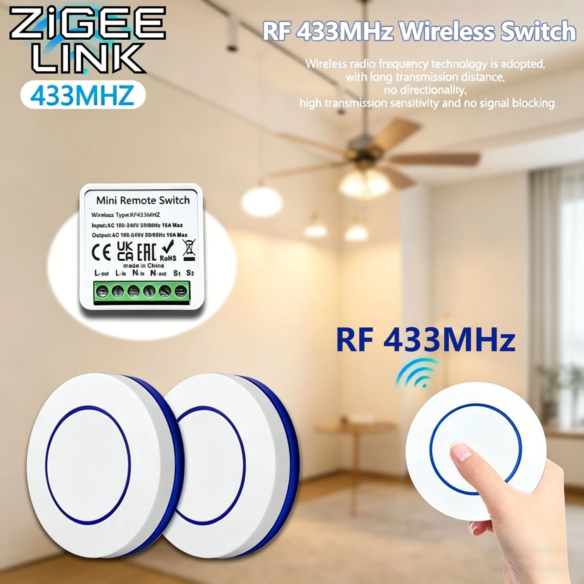 RF Funk-Lichtschalter 433MHz Mini-Fernbedienungsrelais-Empfänger DIY-Modul Druckknopf Runder Sender für LED-Lampe Ventilator Image