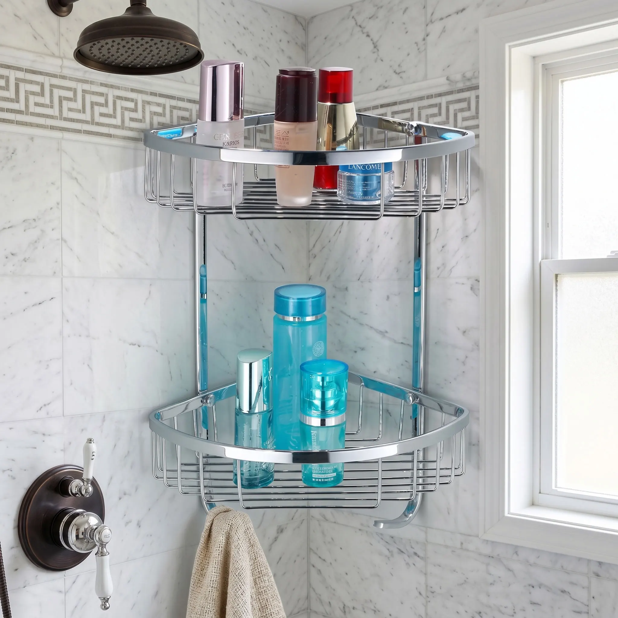 Étagères de salle de bain, étagère d'angle, acier inoxydable chromé 304, étagère murale de salle de bain, panier de douche, accessoires de salle de bain, étagères
