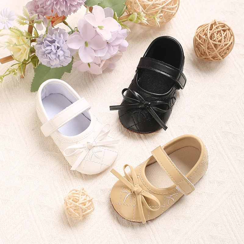 0-18 Monate Baby Mädchen Lederschuhe Neue Frühlings- und Herbstschuhe mit Schleife Prinzessinnen-Schuhe Baby Weichsohlen-Einzelschuhe Baby Lauflernschuhe Image