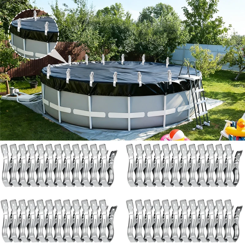 Clips de couverture de piscine en acier inoxydable, 12/30 pièces, pinces de couverture de piscine pour piscines hors sol, clips de couverture de piscine métalliques coupe-vent pour l'hiver