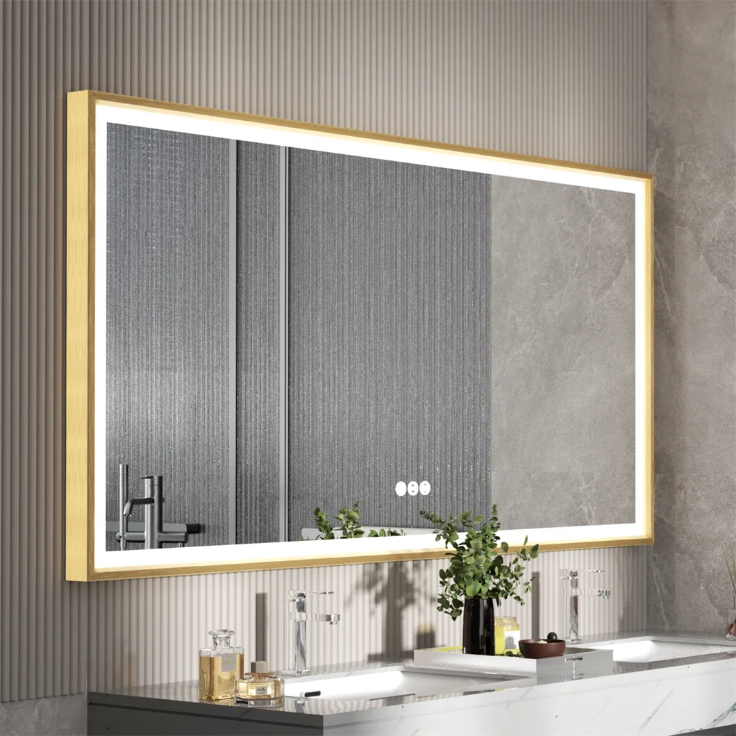 LED-Badezimmerspiegel Großer Wandspiegel mit Aluminiumrahmen Schminkspiegel 3 Farben, Antibeschlag-Funktion, Dimmbare Frontbeleuchtung