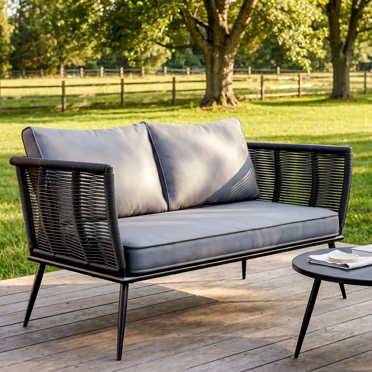 2-Sitzer Polyrattan Garten Sofa,Gartenbank,Balkonmöbel,Komfortable Sitzbank mit Lehne,Wetterfeste,für Innenbereich,Garten,Terrasse,Wintergarten