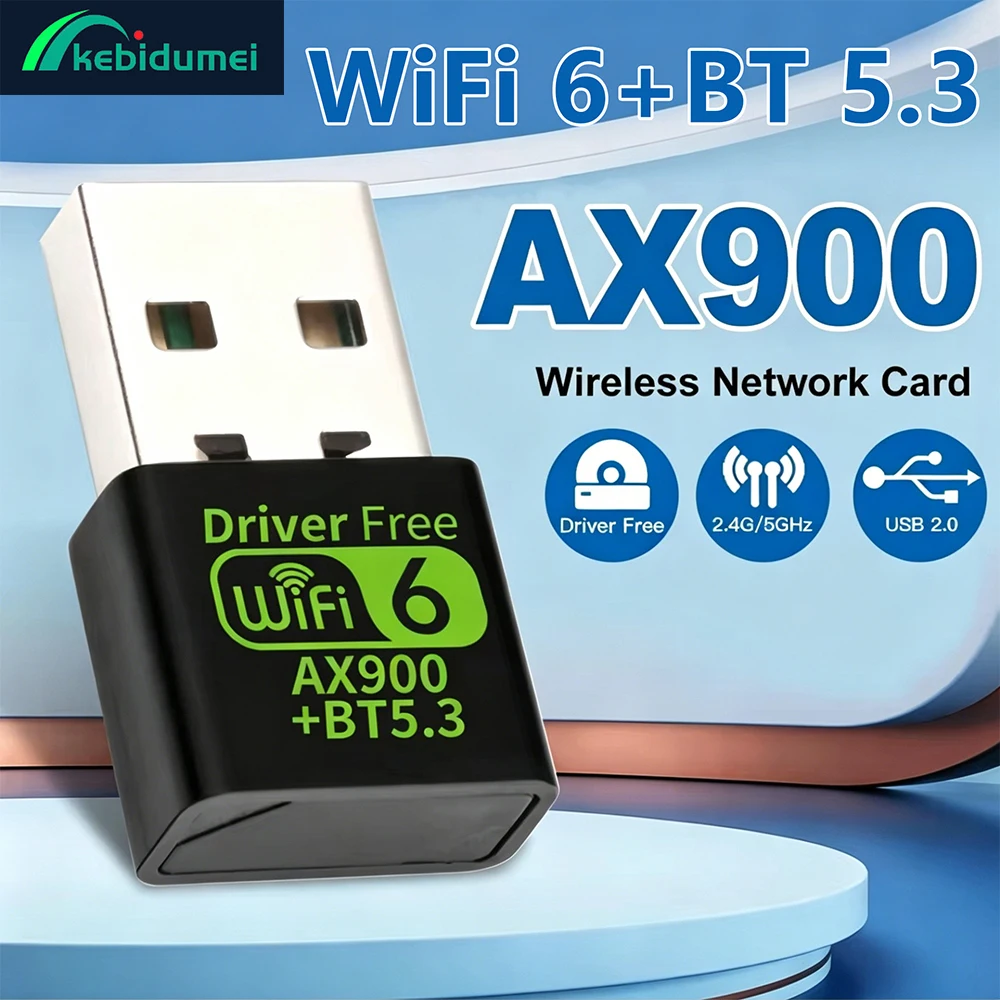Kebidumei AX900 USB WiFi 6 Bluetooth 5.3 Adapter USB-Dongle Dual-Band 2,4G&5GHz WLAN-Empfänger Treiberlos Image