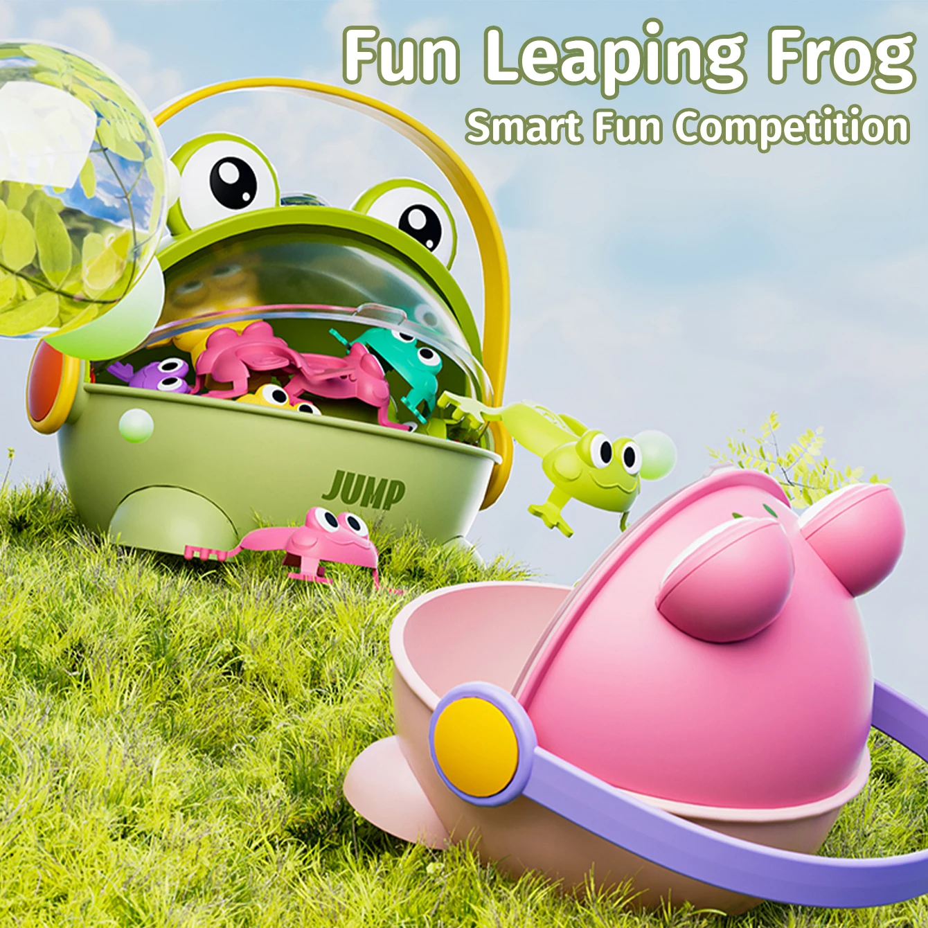 Springender kleiner Frosch für Kinder, pädagogisches Drück-und-Spring-Froschspielzeug, grüner Kröten-Interaktivspielzeug für Eltern und Kind Image