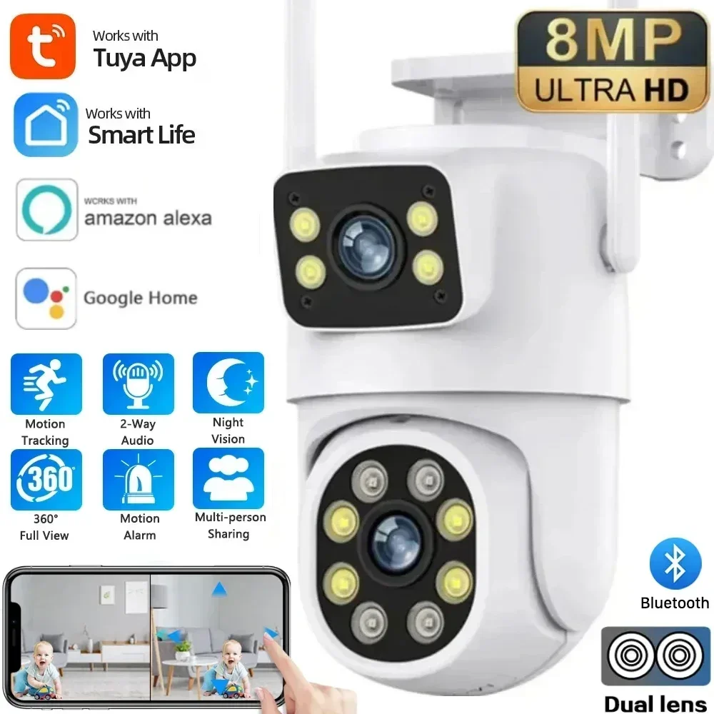 4K 8MP Tuya Dual Objektiv PTZ WIFI Kamera Full HD Dual Screen Ai Menschliches Auto Tracking Outdoor 4MP Sicherheit Video Überwachung Kamera Image