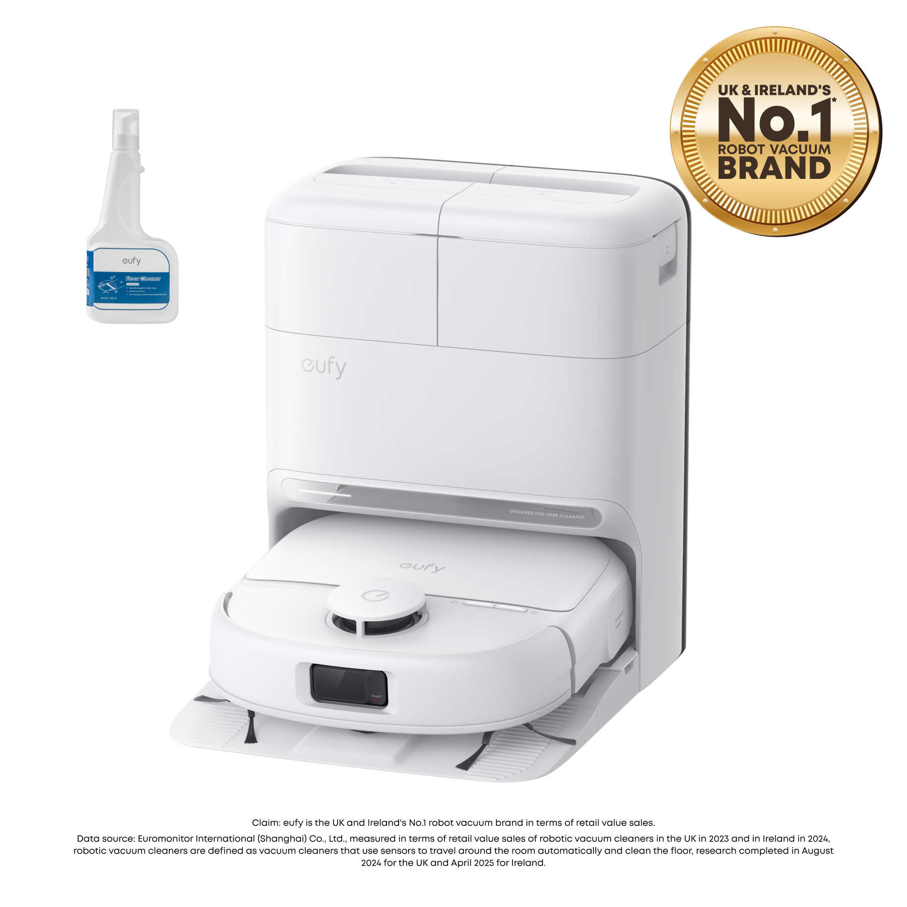eufy Omni C28 Robot Vacuum (White) and Mop with eufy Floor Cleaning Solution