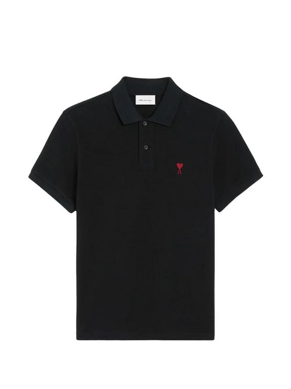 Ami De Coeur Cotton Polo Shirt - Black - AMI Tops